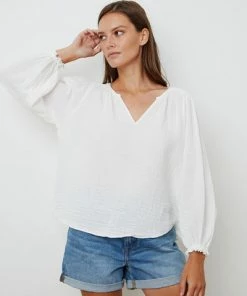 Velvet by Graham and Spencer Antonia Cotton Gauze Blouse White