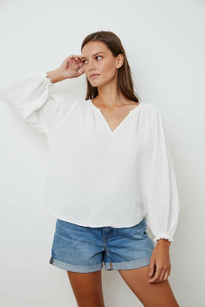 Velvet by Graham and Spencer Antonia Cotton Gauze Blouse White 3 Velvet by Graham and Spencer Antonia Cotton Gauze Blouse White