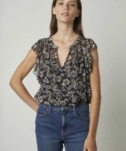 Velvet by Graham and Spencer Demi Black Floral Blouse