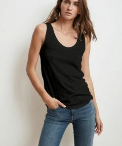 Velvet by Graham and Spencer Jen Scoop Neck Tank Top Black