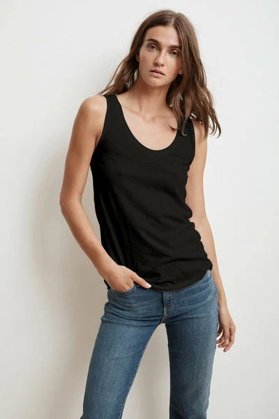 Velvet by Graham and Spencer Jen Scoop Neck Tank Top Black 3 Velvet by Graham and Spencer Jen Scoop Neck Tank Top Black