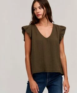 Velvet by Graham and Spencer Breanna Cotton Gauze Top Caviar