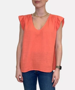 Velvet by Graham and Spencer Breanna Cotton Gauze Top Grapefruit