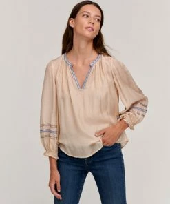 Velvet by Graham and Spencer Sandra Long Sleeve Boho Blouse Sand