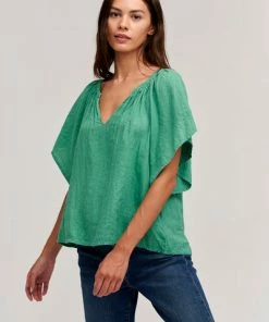 Velvet by Graham and Spencer Kalila Linen Top Apple