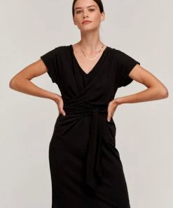 Velvet by Graham and Spencer Veronica Short Sleeve Wrap Dress Black