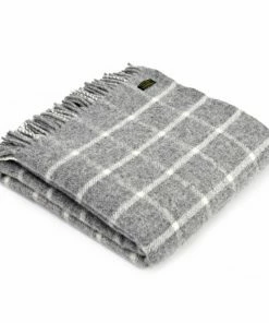 Tweedmill Grey Chequered Check Pure New Wool Throw 150cm x 183cm