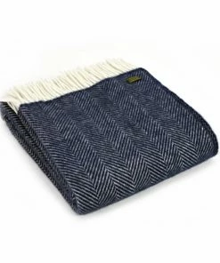 Tweedmill Navy Fishbone Pure New Wool Throw 150cm x 183cm