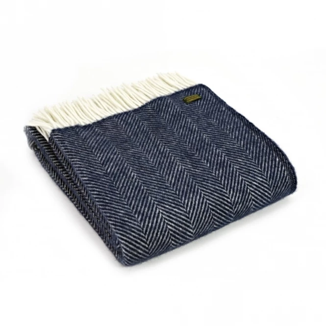 Tweedmill Navy Fishbone Pure New Wool Throw 150cm x 183cm 4 Tweedmill Navy Fishbone Pure New Wool Throw 150cm x 183cm