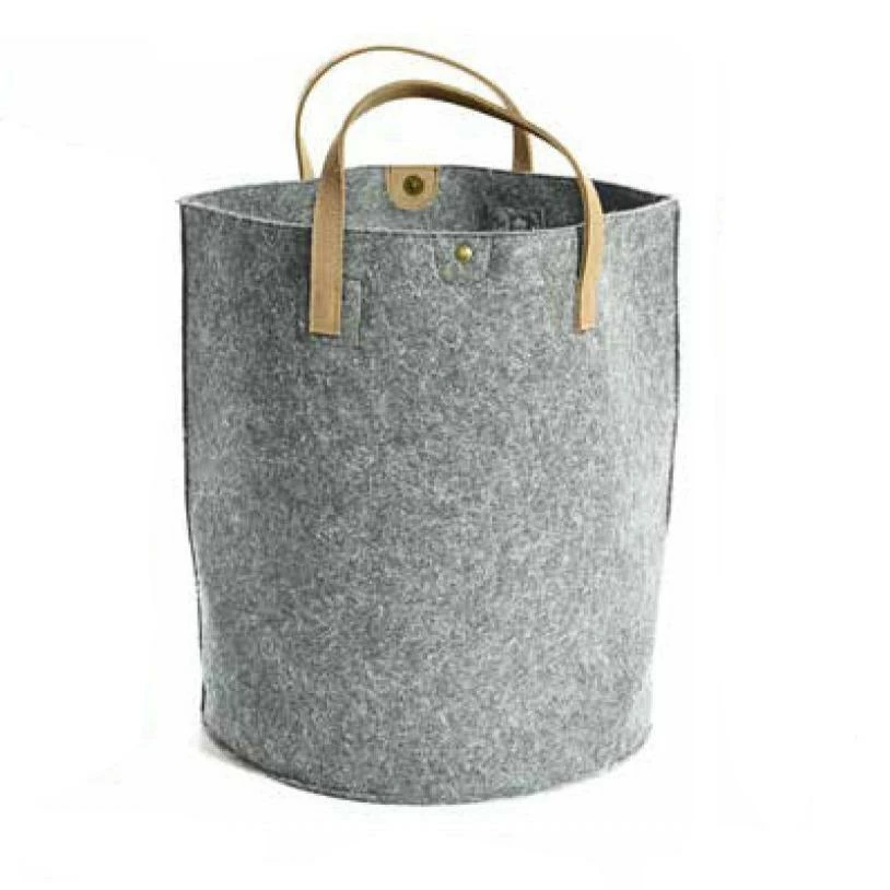 Tweedmill Felt Storage Basket with Leather Handles 4 Tweedmill Felt Storage Basket with Leather Handles