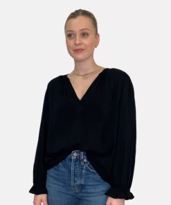 Velvet by Graham and Spencer Jolene Long Sleeve Boho Top Black