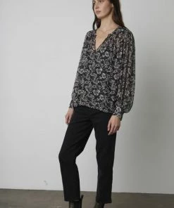 Velvet by Graham and Spencer Miley Blouse Black Floral