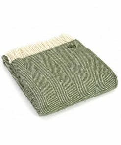 Tweedmill Olive Fishbone Pure New Wool Throw 150cm x 183cm