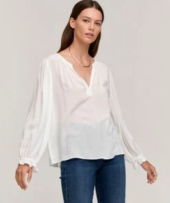 Velvet by Graham and Spencer Jolene Long Sleeve Boho Top White