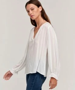 Velvet by Graham and Spencer Jolene Long Sleeve Boho Top White