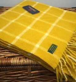 Tweedmill Yellow Chequered Check Pure New Wool Throw 150cm x 183cm