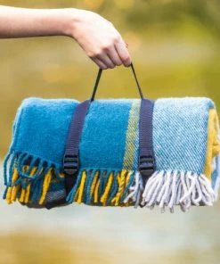 Tweedmill Polo Picnic Blanket - Block Check Ink & Yellow