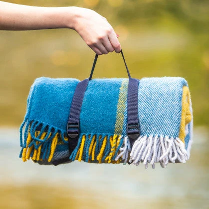 Tweedmill Polo Picnic Blanket - Block Check Ink & Yellow 3 Tweedmill Polo Picnic Blanket - Block Check Ink & Yellow