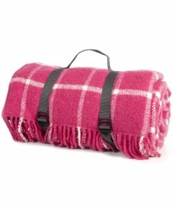 Tweedmill Pink Chequered Check Polo Picnic Rug with Waterproof Backing