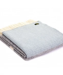 Tweedmill Duck Egg & Grey Illusion Panel Pure New Wool Throw 150cm x 183cm