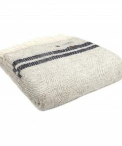 Tweedmill Throw Decke Fishbone 2 Stripe Silver Grey/Navy