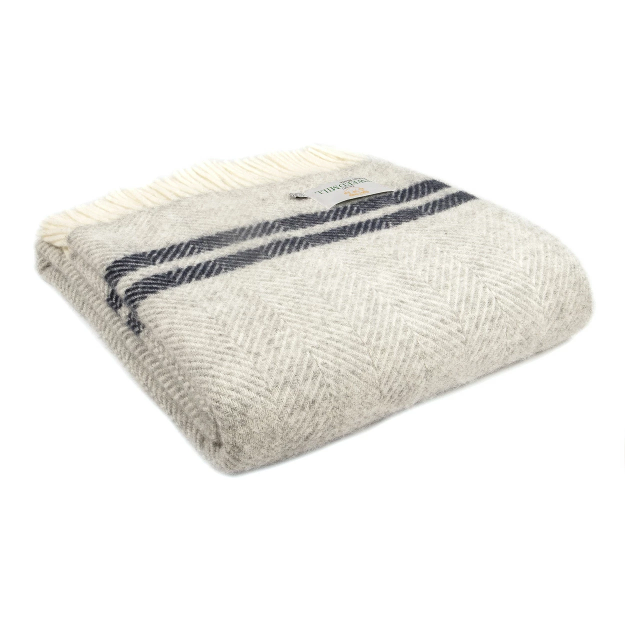 Tweedmill Throw Decke Fishbone 2 Stripe Silver Grey/Navy 3 Tweedmill Throw Decke Fishbone 2 Stripe Silver Grey/Navy