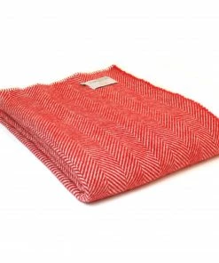 Tweedmill Red Fishbone Pure New Wool Throw with Cream Blanket Stitch Edge
