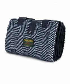 Tweedmill Navy Fishbone Leisure/Picnic Rug with Tweed Pocket & Waterproof Backing