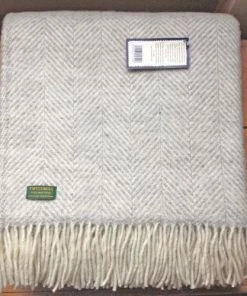 Tweedmill Silver Grey Fishbone Pure New Wool Throw 150cm x 183cm