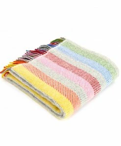 Tweedmill Rainbow Grey Stripe Pure New Wool Throw 150cm x 1183cm