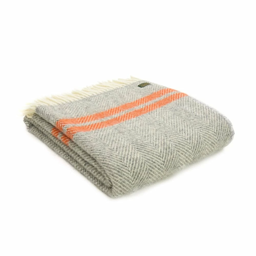 Tweedmill Grey & Pumpkin Fishbone 2 Stripe Pure New Wool Throw 150cm x 183cm 4 Tweedmill Grey & Pumpkin Fishbone 2 Stripe Pure New Wool Throw 150cm x 183cm