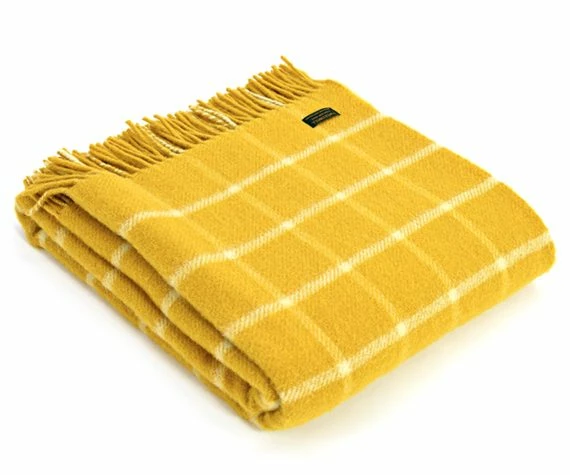 Tweedmill Yellow Chequered Check Pure New Wool Throw 150cm x 183cm 5 Tweedmill Yellow Chequered Check Pure New Wool Throw 150cm x 183cm