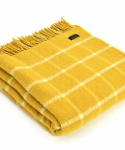 Tweedmill Yellow Chequered Check Pure New Wool Throw 150cm x 183cm