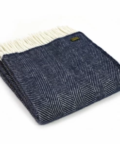 Tweedmill Navy Fishbone Pure New Wool Throw 150cm x 183cm