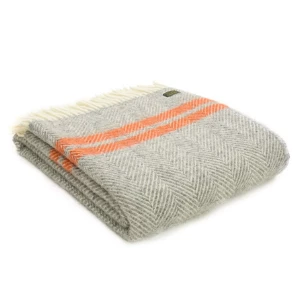 Tweedmill Grey & Pumpkin Fishbone 2 Stripe Pure New Wool Throw 150cm x 183cm 3 Tweedmill Grey & Pumpkin Fishbone 2 Stripe Pure New Wool Throw 150cm x 183cm