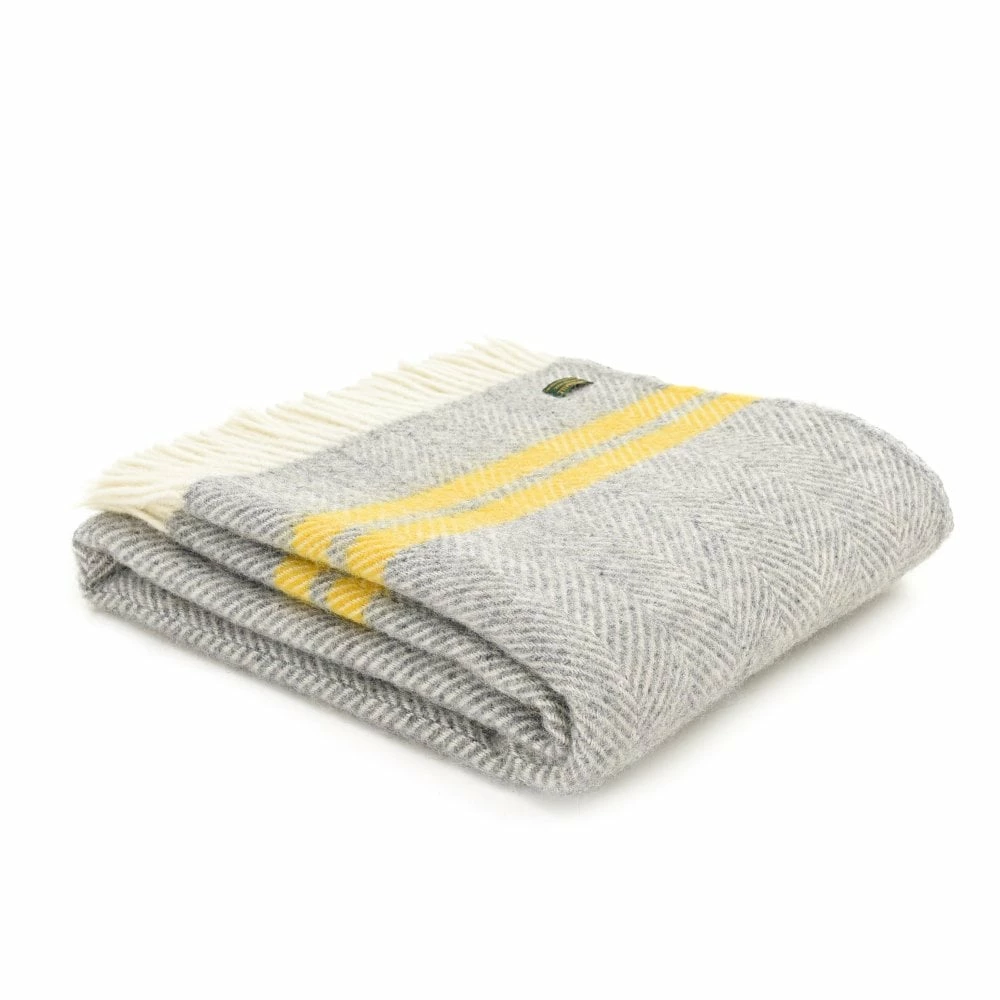 Tweedmill Grey & Yellow Fishbone 2 Stripe Pure New Wool Throw 150cm x 183cm 3 Tweedmill Grey & Yellow Fishbone 2 Stripe Pure New Wool Throw 150cm x 183cm