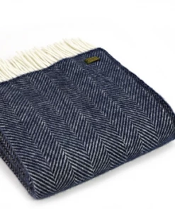 Tweedmill Navy Wool Fishbone Throw