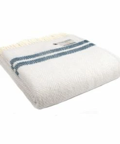 Tweedmill Glacier/Ink Pure New Wool Fishbone 2 Stripe Throw