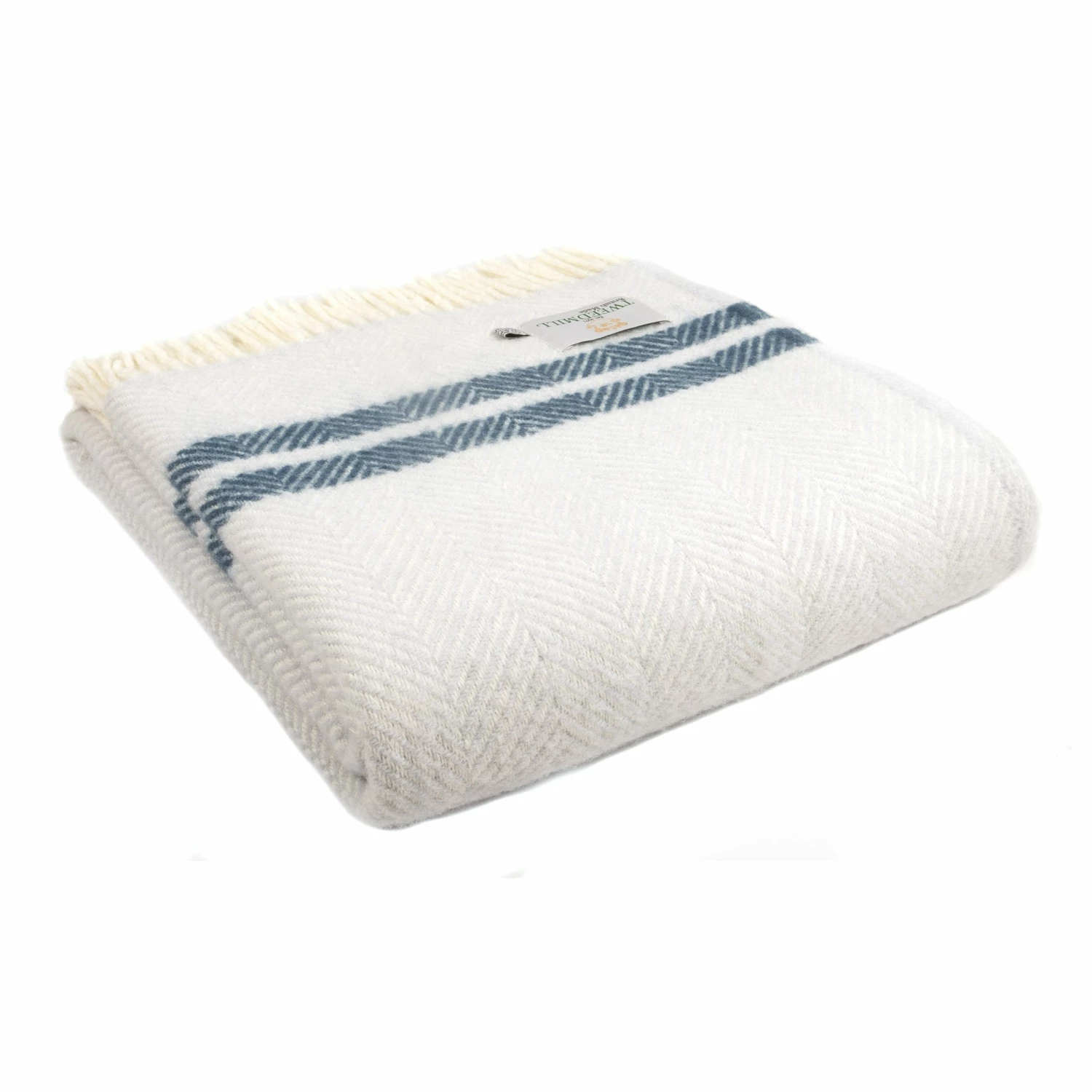 Tweedmill Glacier/Ink Pure New Wool Fishbone 2 Stripe Throw 3 Tweedmill Glacier/Ink Pure New Wool Fishbone 2 Stripe Throw