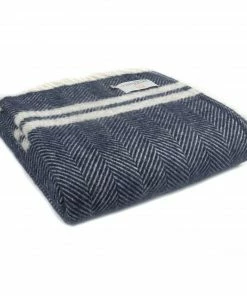 Tweedmill Throw Decke Fishbone 2 Stripe Navy/ Silver Grey
