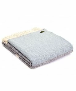 Tweedmill Duck Egg & Grey Illusion Panel Pure New Wool Throw 150cm x 183cm