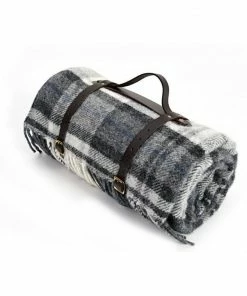 Tweedmill Cottage Grey & Black Polo Picnic Rug with Waterproof Backing & Leather Straps