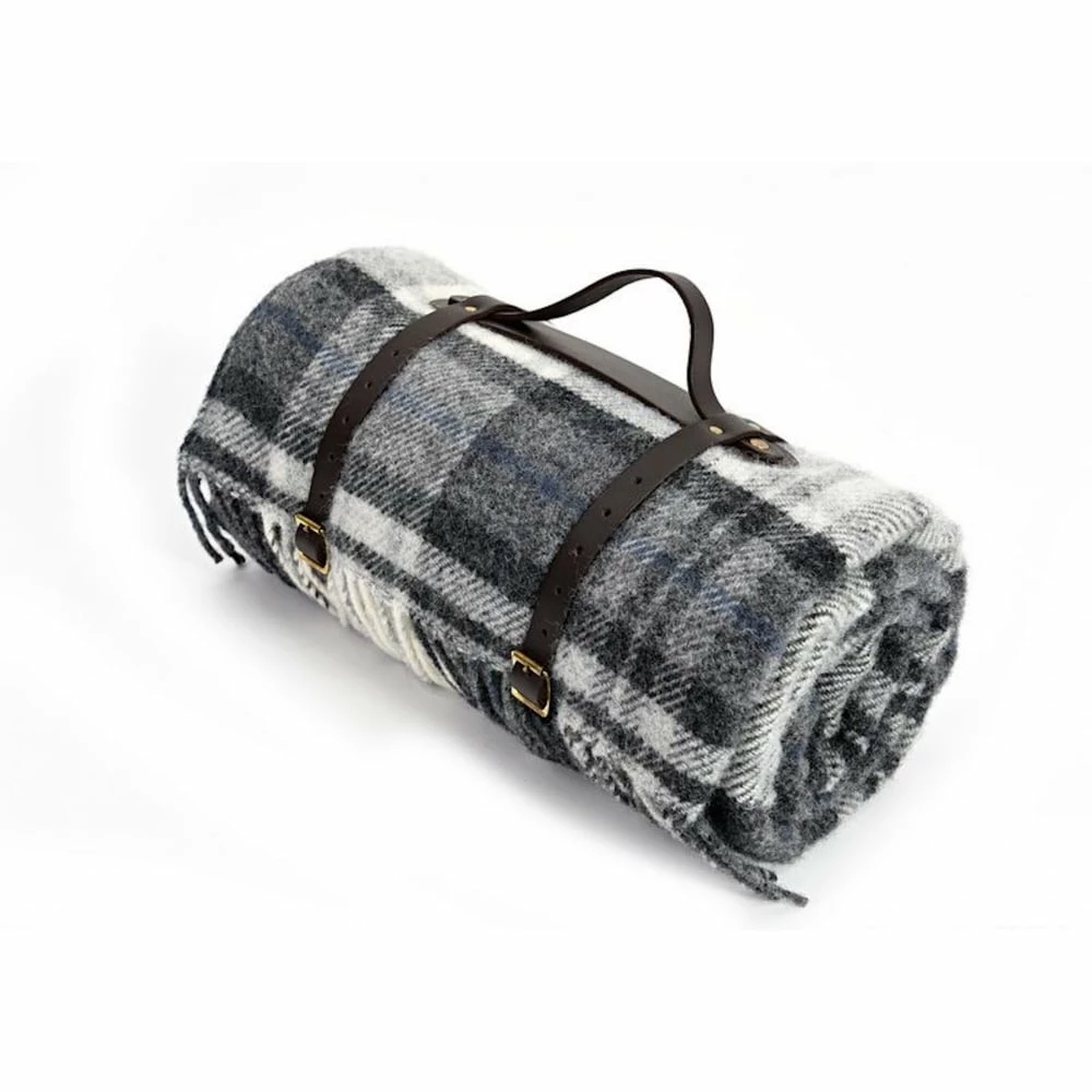 Tweedmill Cottage Grey & Black Polo Picnic Rug with Waterproof Backing & Leather Straps 3 Tweedmill Cottage Grey & Black Polo Picnic Rug with Waterproof Backing & Leather Straps