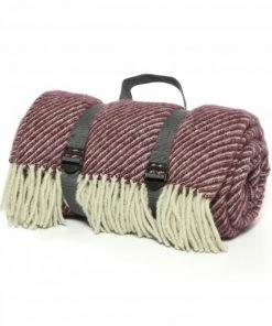 Tweedmill Rosewood Diagonal Stripe Polo Picnic Rug with Waterproof Backing