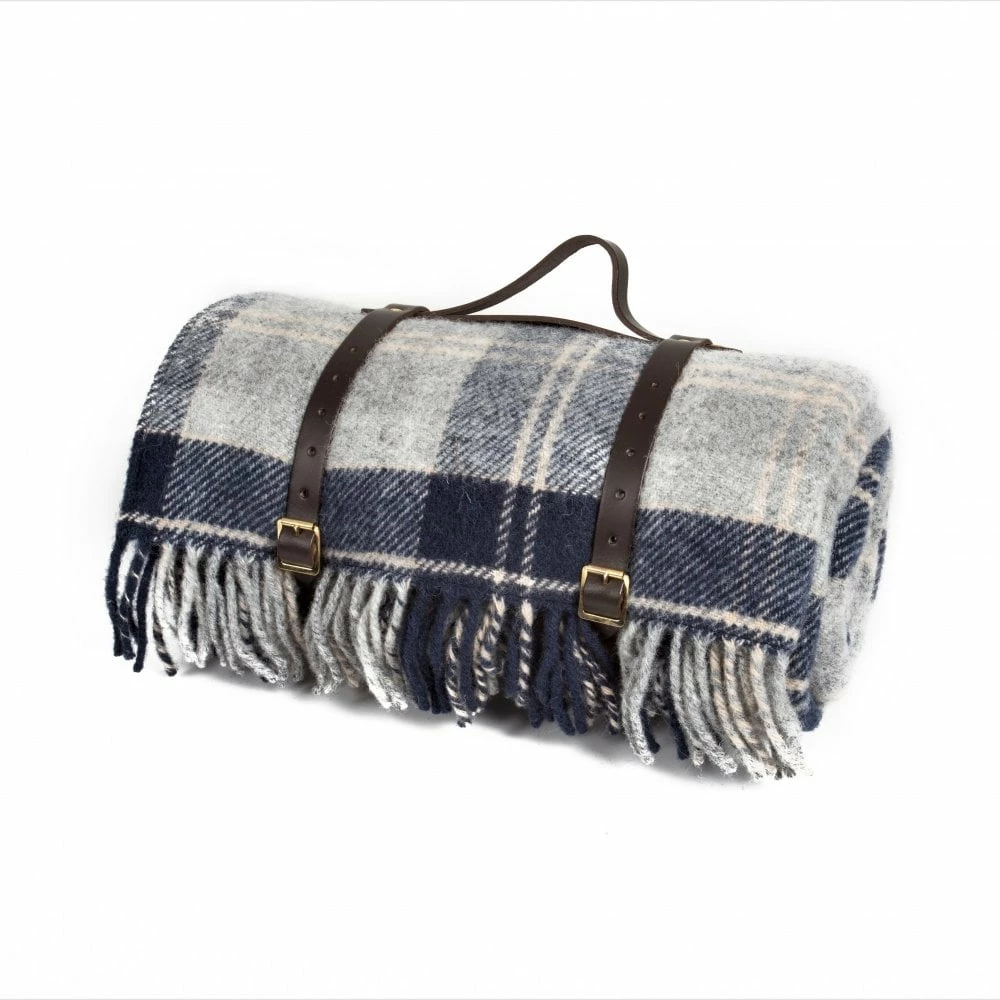 Tweedmill Navy Bannockbane Check Polo Picnic Rug with Waterproof Backing with Leather Straps 3 Tweedmill Navy Bannockbane Check Polo Picnic Rug with Waterproof Backing with Leather Straps