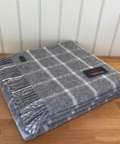 Tweedmill Grey Chequered Check Pure New Wool Throw 150cm x 183cm