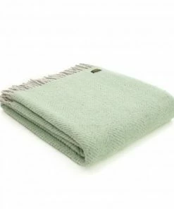 Tweedmill Laurel Green Herringbone Pure New Wool Throw 150cm x 183cm