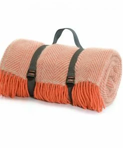 Tweedmill Flamingo/Grey Herringbone Polo Picnic Rug with Waterproof Backing