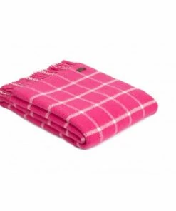 Tweedmill Pink Chequered Check Pure New Wool Throw 150cm x 183cm