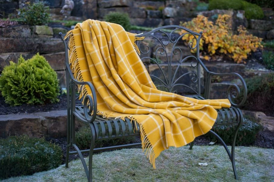 Tweedmill Yellow Chequered Check Pure New Wool Throw 150cm x 183cm 6 Tweedmill Yellow Chequered Check Pure New Wool Throw 150cm x 183cm